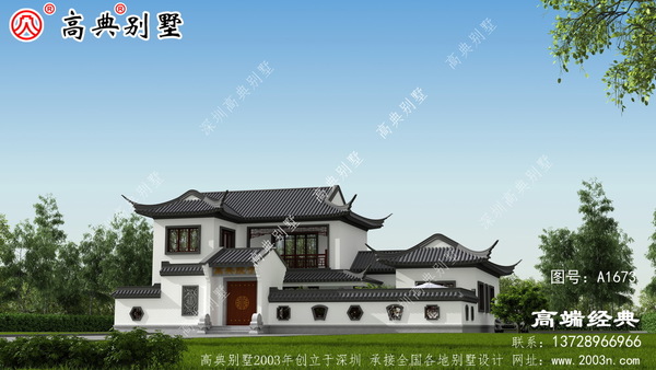 农村两层苏式园林风格庭院式别墅
